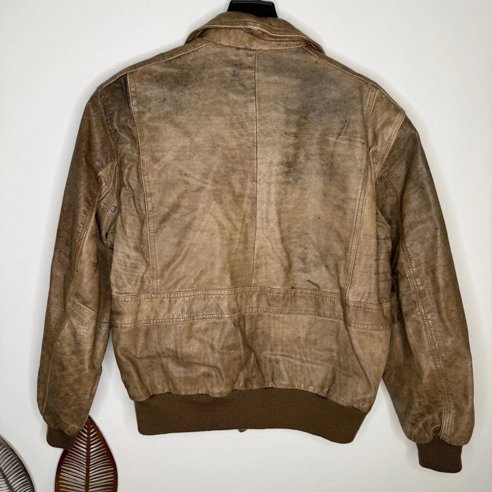 AA Vintage Saddlebred Leather Bike Brown Bomber Knife Pockets‎ Jacket